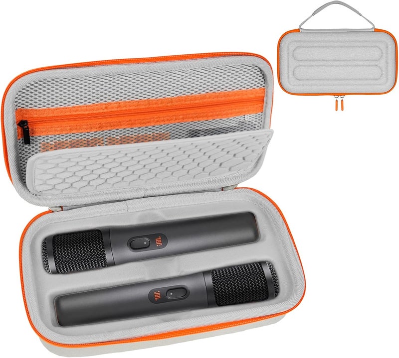 LEFORZ Wireless Microphone Case Compatible with JBL PartyBox Wireless Mic - 2X Digital Wireless Microphones,Protable Mic Travel Bag Storage Box for Receivers,Adapters,AA Batteries,Charger,Grey(Box Only) - Image 1